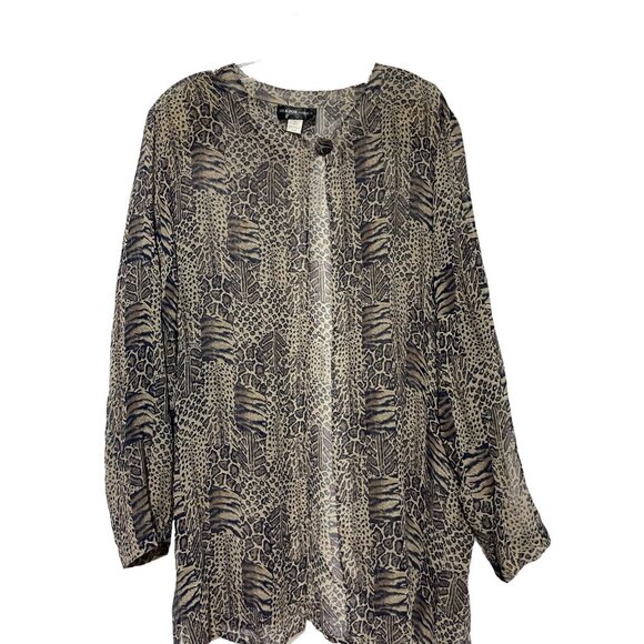 Silk For Africa Women's Long Sleeve Open Front Animal Print Cardigan Brown XL - Picture 2 of 6